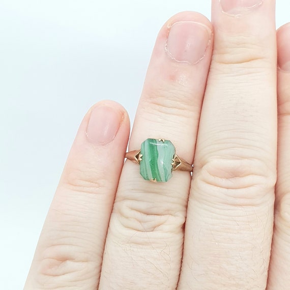 Antique Art Deco 9ct Rose Gold Faux Moss Agate Ring Solid 9k 375