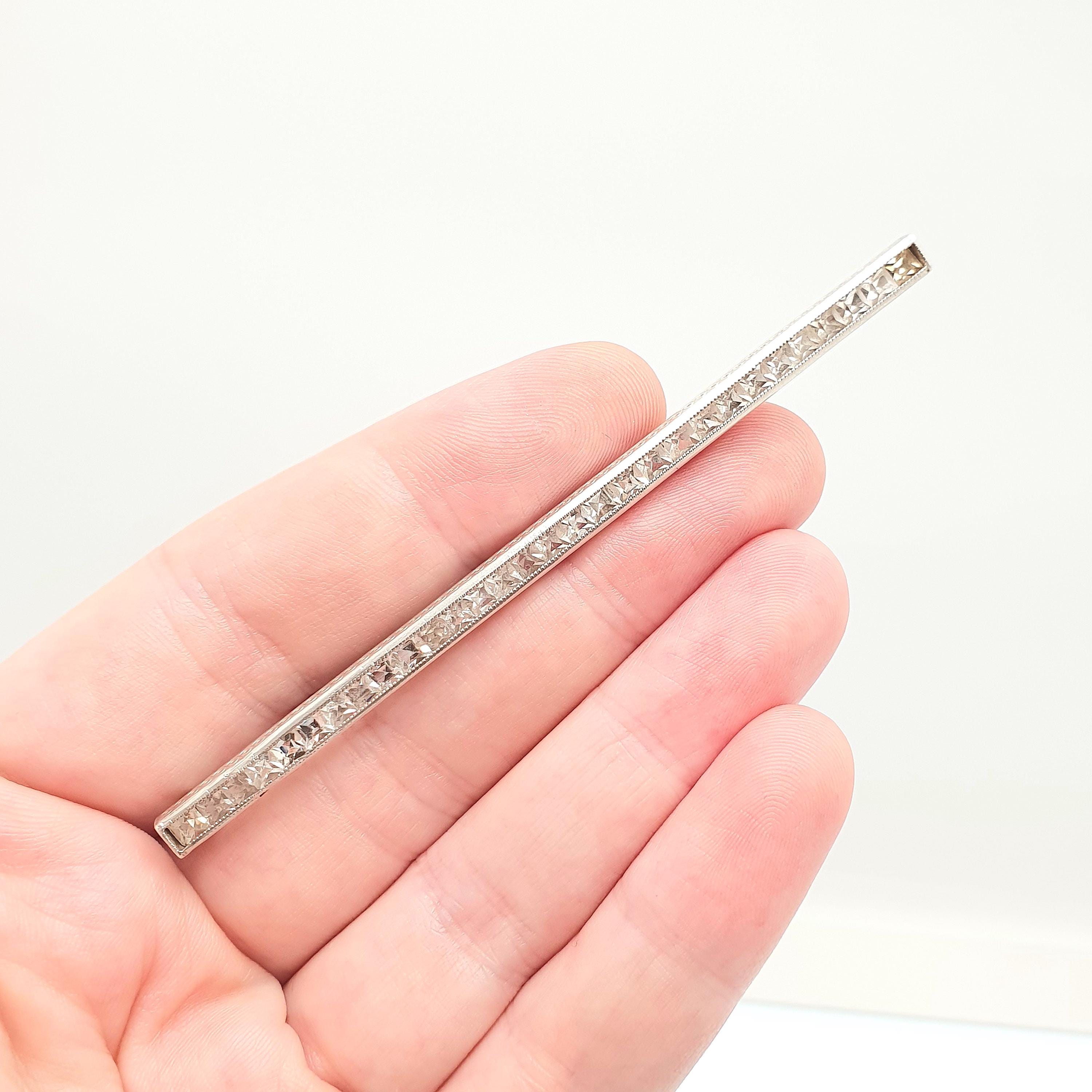Antique Art Deco Solid Silver Diamond Paste Bar Brooch Channel Set