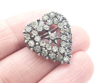 Antique Diamond Paste Solid Silver Brooch Pin Leaf Flower Art