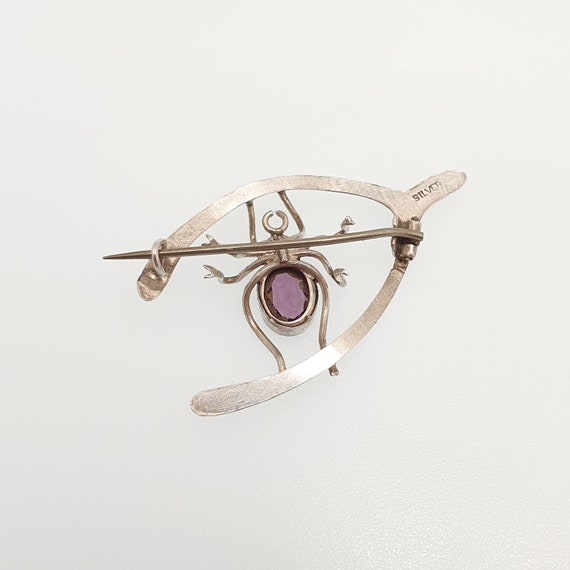 Antique Solid Silver Spider Brooch Wishbone Ameth… - image 5