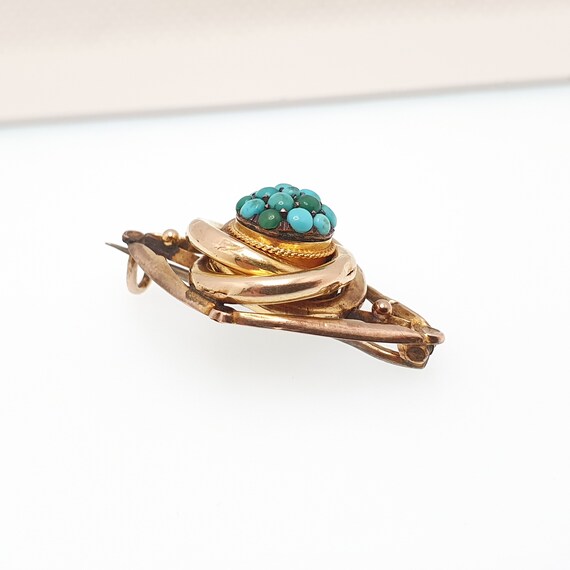 Antique Victorian 9ct Gold Turquoise Brooch Forge… - image 4
