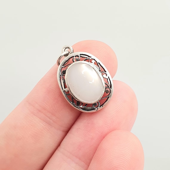 Antique Moonstone Solid Silver Necklace Pendant B… - image 1