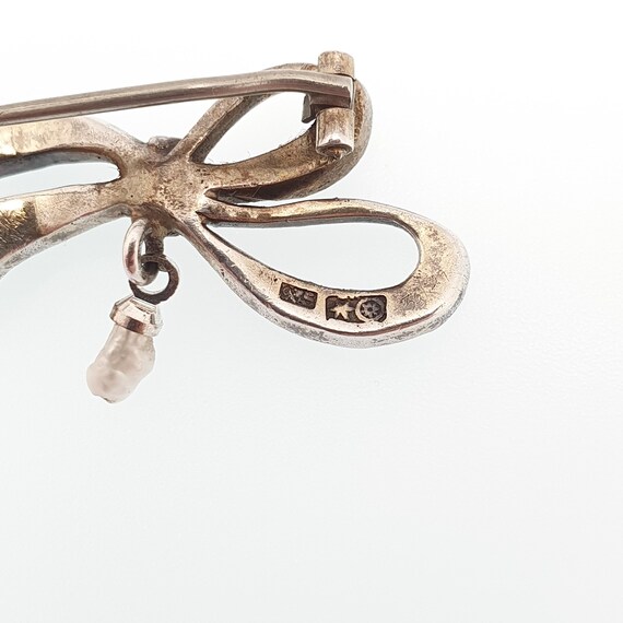 Antique Diamond Paste Solid Silver Bow Brooch Fre… - image 6