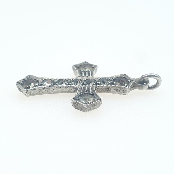 Antique Solid Silver Diamond Paste Crucifix Penda… - image 5