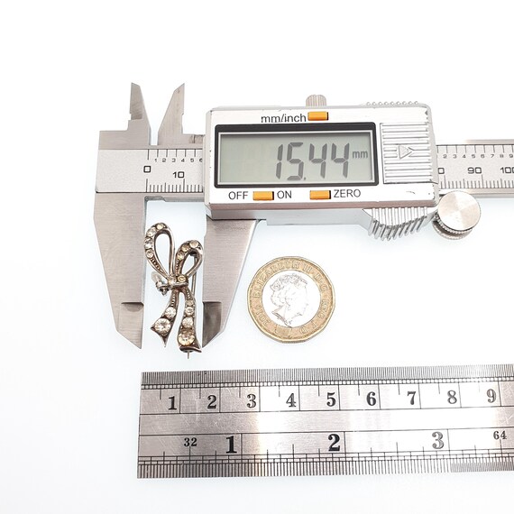 Antique Diamond Paste Solid Silver Bow Brooch Fre… - image 8