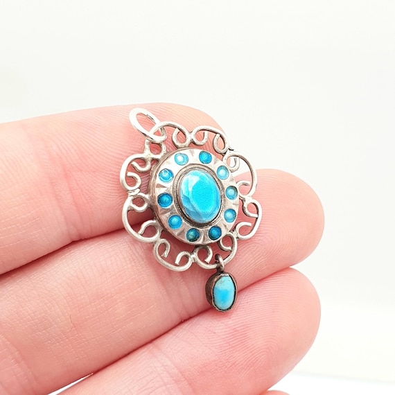 Antique Solid Silver Enamel Pendant Art Nouveau N… - image 1