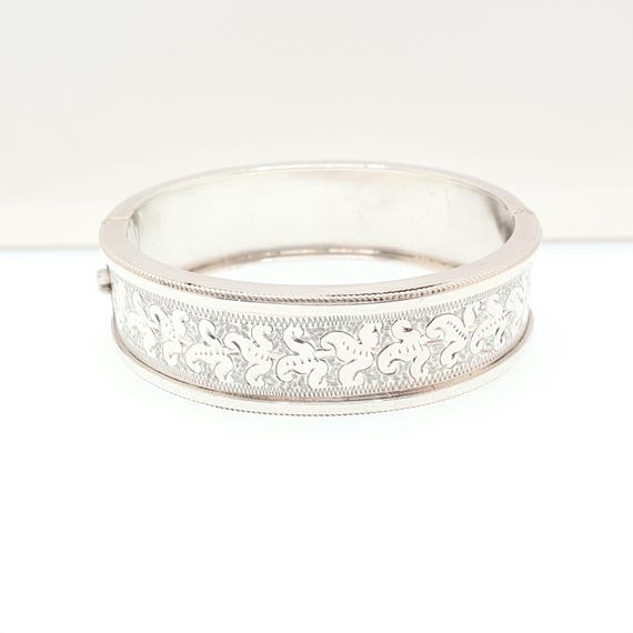 Victorian Solid Silver Antique Snap Bracelet Bang… - image 1