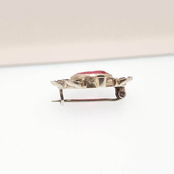 Antique Victorian Solid Silver Pink Paste Brooch … - image 7