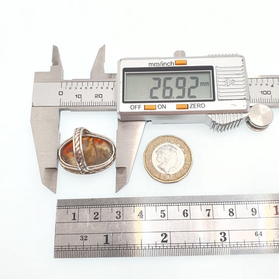 Antique Solid Silver Moss Agate Ring Large Big Ca… - image 8