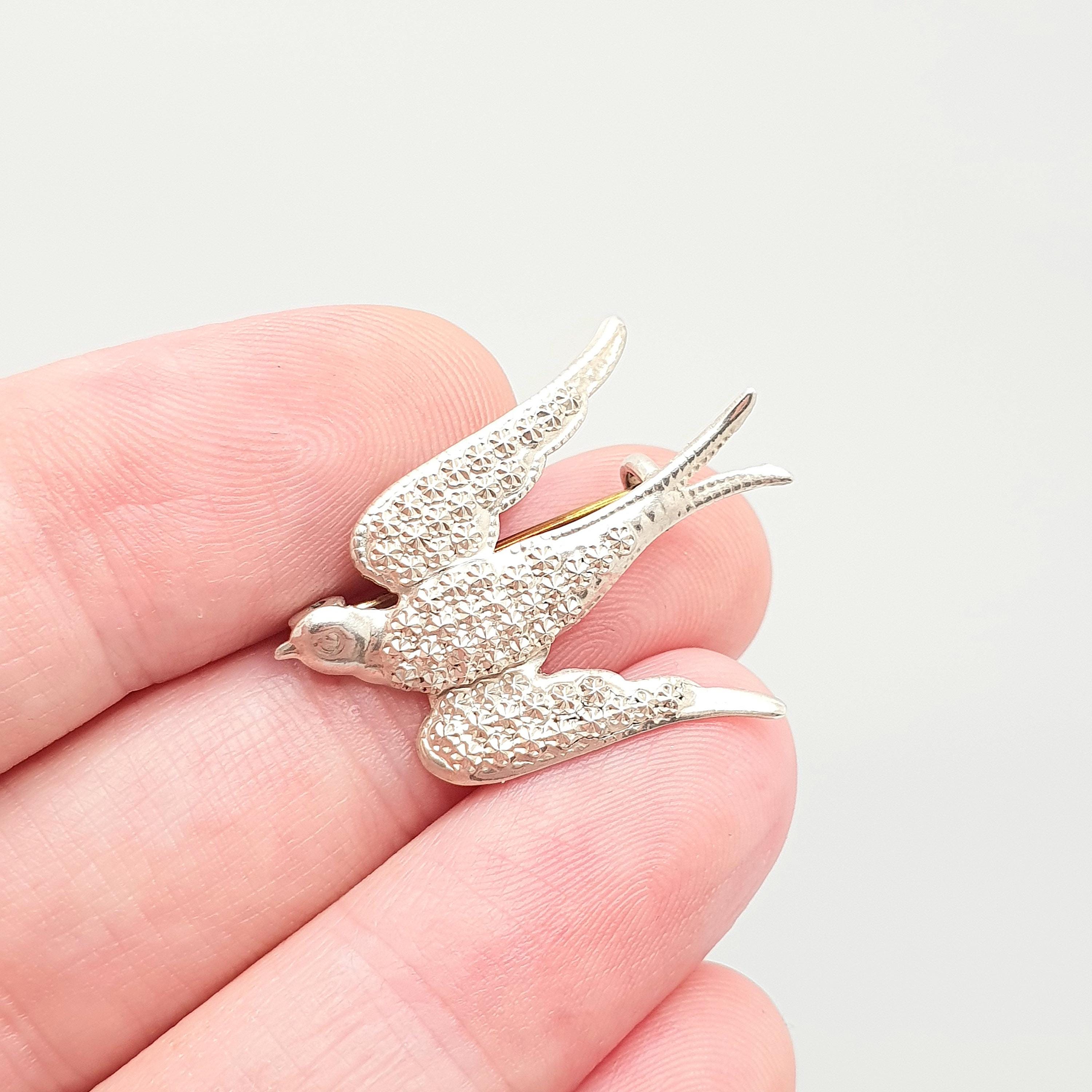 Broche Hirondelle Vintage En Argent Massif - Bijou Ancien