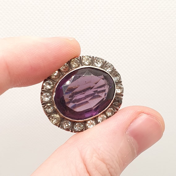 Antique Georgian Paste Amethyst Brooch Pin Solid … - image 3