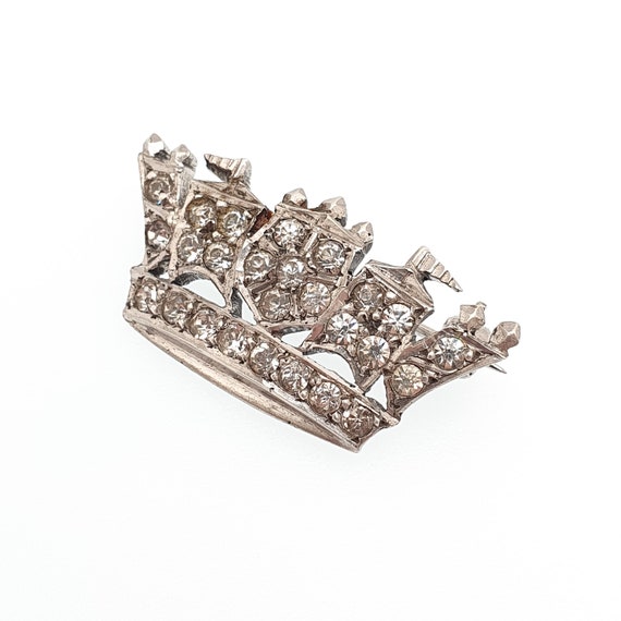 Antique Sterling Silver Crown Brooch Diamond Past… - image 3