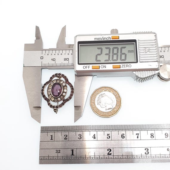 Antique Solid Silver Amethyst Paste Brooch Victor… - image 10