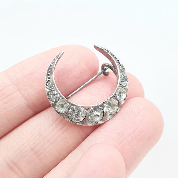 Antique Victorian Solid Silver Crescent Moon Diam… - image 1