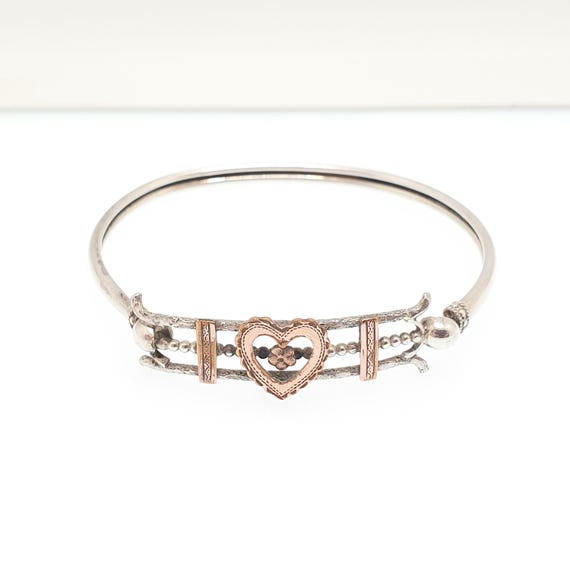 Antique Victorian Solid Silver Heart Bangle Rolle… - image 1