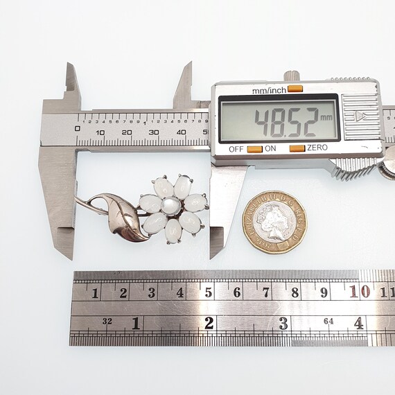 Antique Solid Silver Moonstone Flower Brooch Vict… - image 8