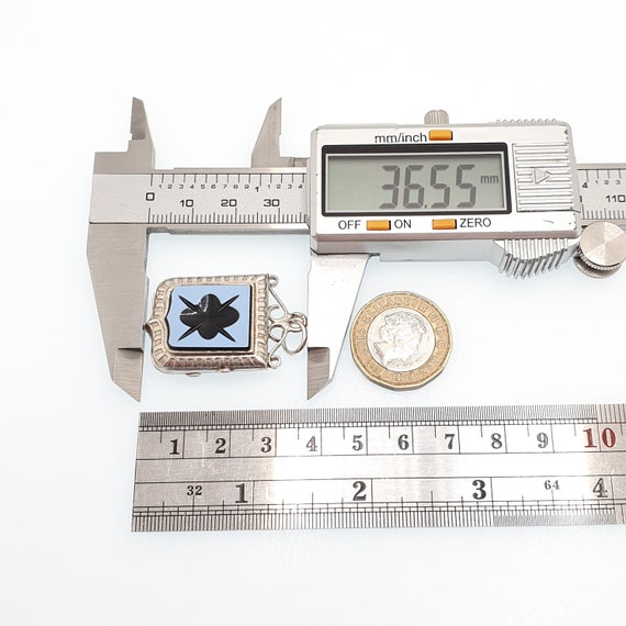 Antique Solid Silver Intaglio Locket Shield Penda… - image 10