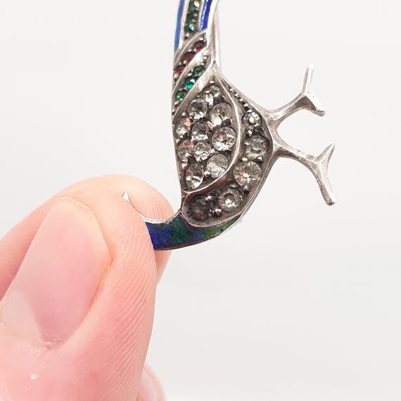 Antique Solid Silver Peacock Paste Brooch Enamel … - image 6