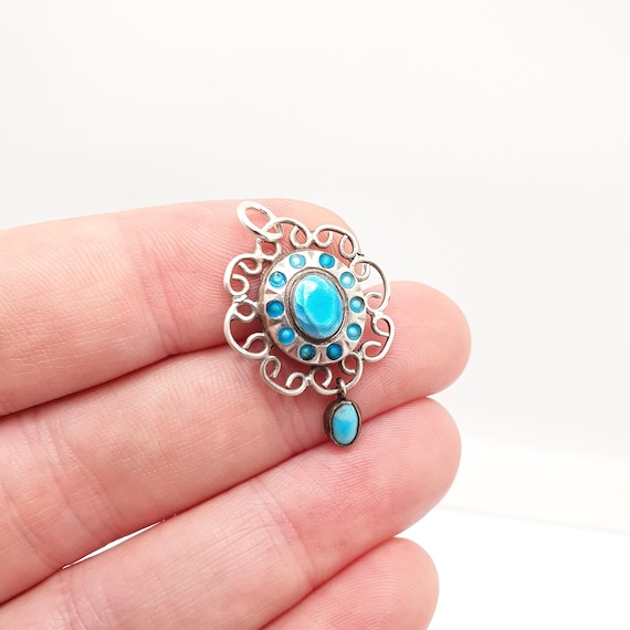 Antique Solid Silver Enamel Pendant Art Nouveau N… - image 3