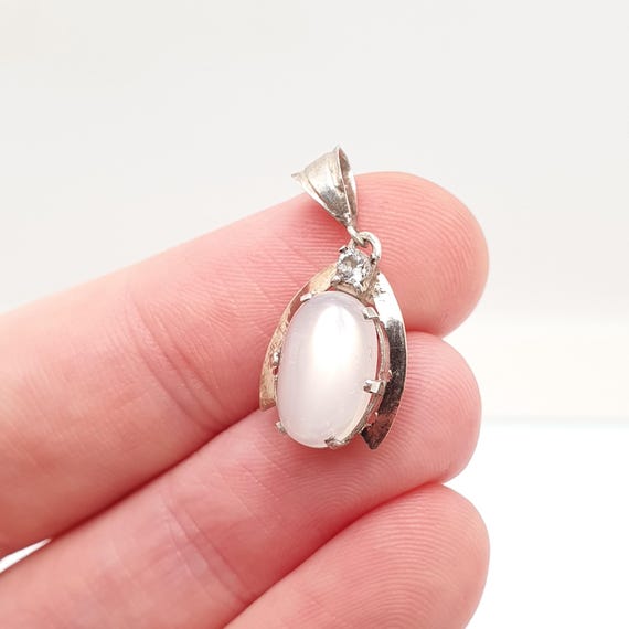 Antique Solid Silver Moonstone Wishbone Necklace … - image 2