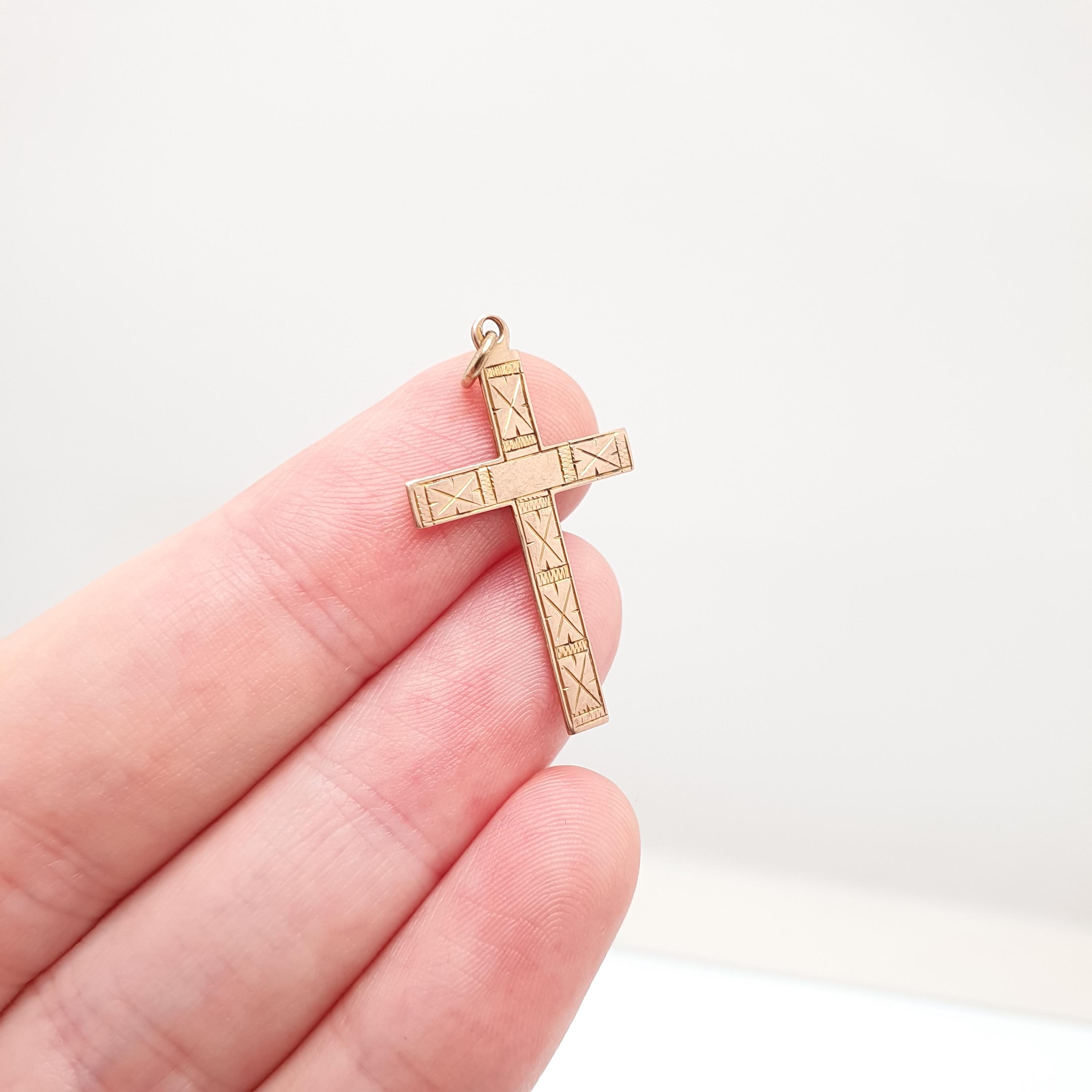 アンティーク 9ct 9k ゴールド 十字架ネックレス ローズクロス 