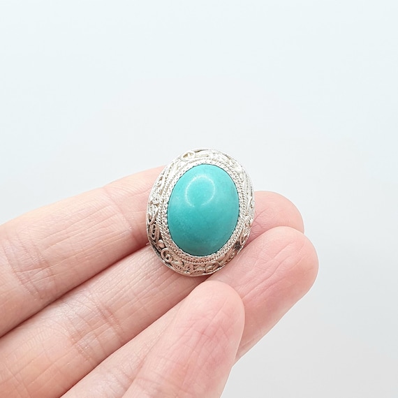 Vintage Solid Silver Turquoise Brooch Chinese Exp… - image 3