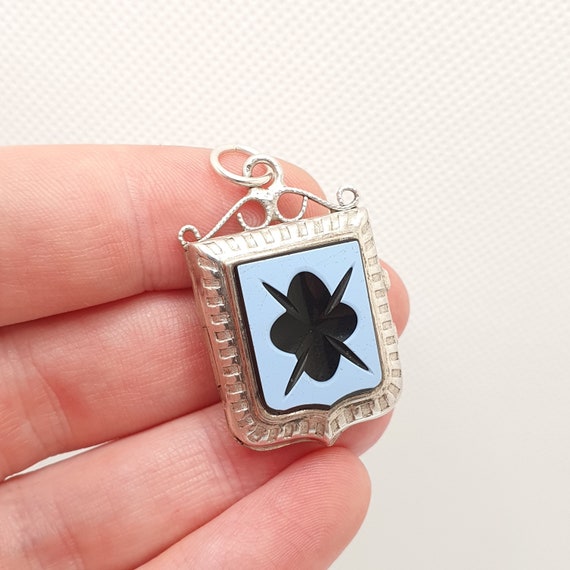 Antique Solid Silver Intaglio Locket Shield Penda… - image 1