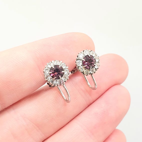 Antique Solid Silver Amethyst Paste Earrings Diam… - image 1