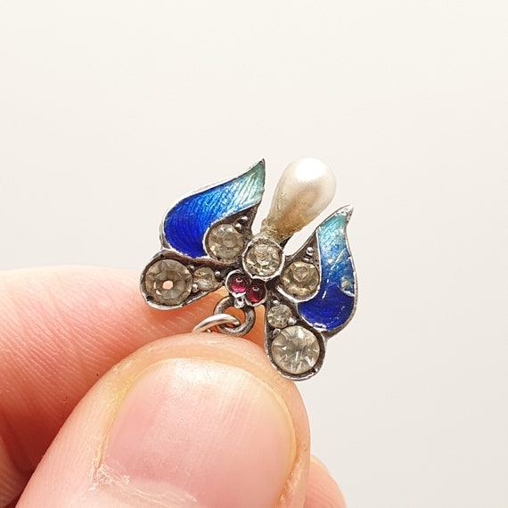 Antique Sterling Silver Enamel Butterfly Pendant … - image 6