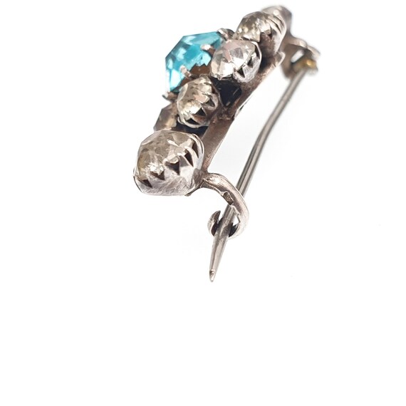 Antique Solid Silver Aquamarine Paste Brooch Vict… - image 7