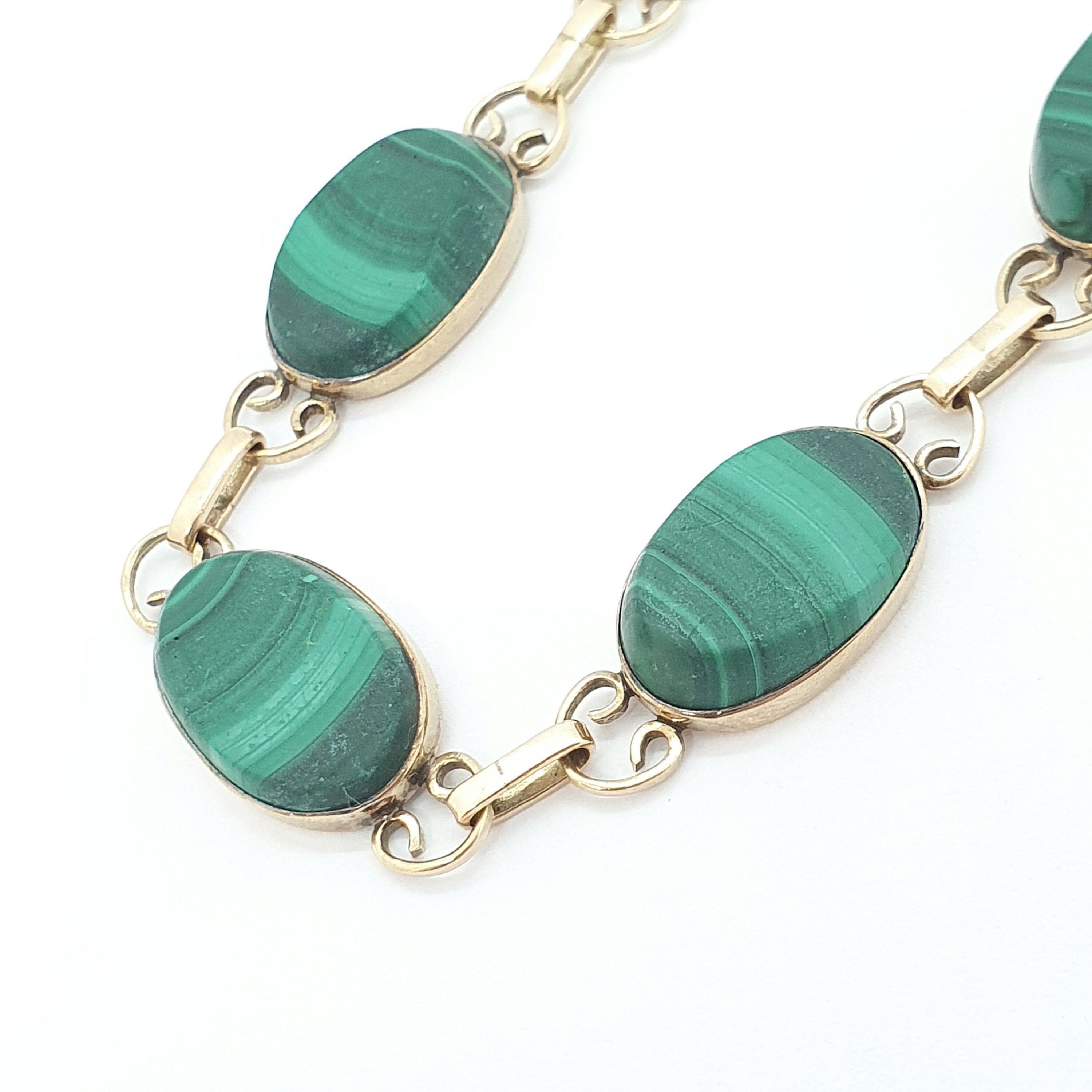 Vintage 9ct 9k Solid Gold Malachite Bracelet Gemstone Panel Etsy