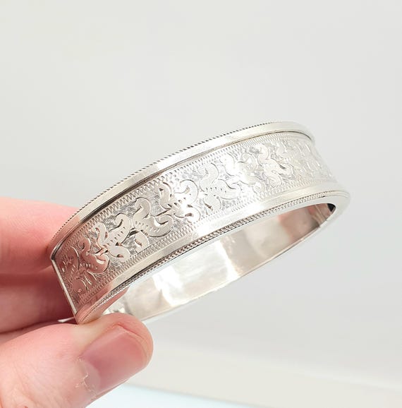 Victorian Solid Silver Antique Snap Bracelet Bang… - image 4