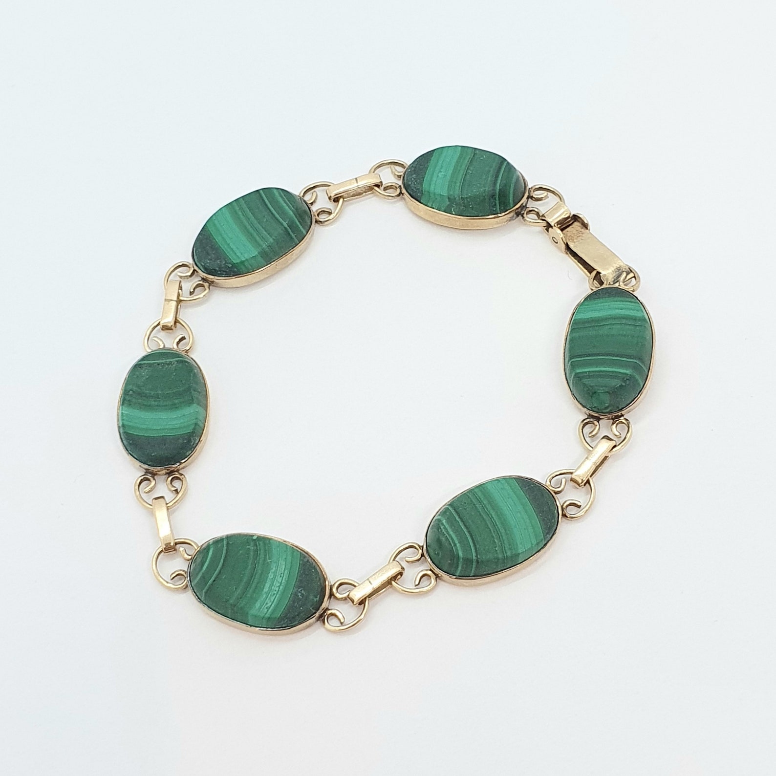 Vintage 9ct 9k Solid Gold Malachite Bracelet Gemstone Panel Etsy