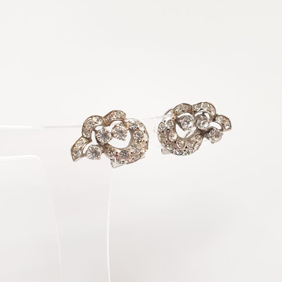 Antique Solid Silver Diamond Paste Earrings Art D… - image 3