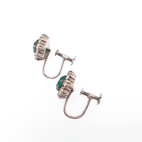 Antique Solid Silver Emerald & Diamond Paste Earr… - image 5