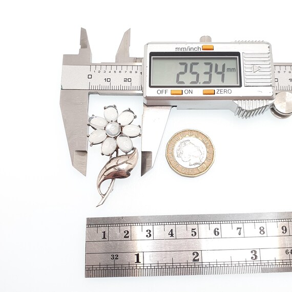 Antique Solid Silver Moonstone Flower Brooch Vict… - image 7