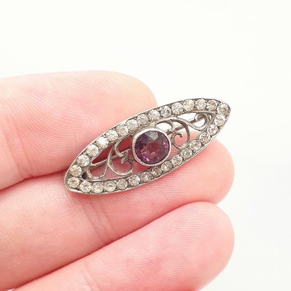 Antique Solid Silver Amethyst Paste Brooch Victor… - image 1