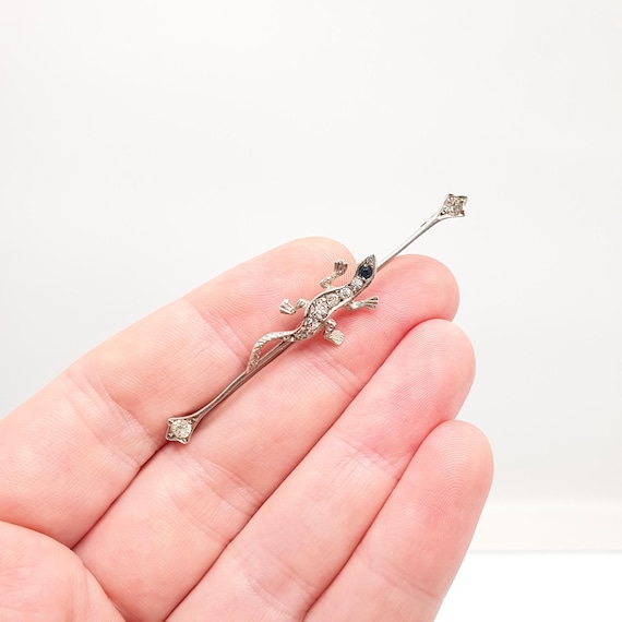 Antique Solid Silver Lizard Brooch Diamond Paste … - image 4