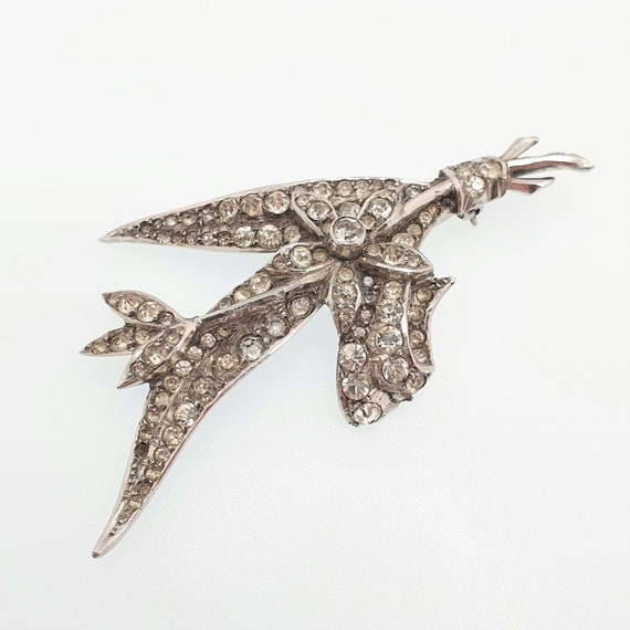 Antique Diamond Paste Solid Silver Brooch Pin Lea… - image 2