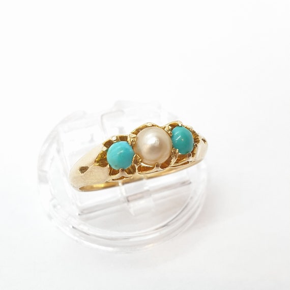 Antique Victorian 18k 18ct Gold Turquoise & Pearl… - image 1