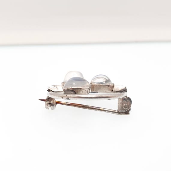 Antique Solid Silver Moonstone Clover Brooch Vict… - image 5