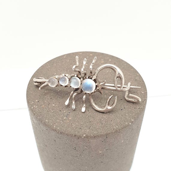 Antique Solid Silver Moonstone Scorpion Brooch Sc… - image 2