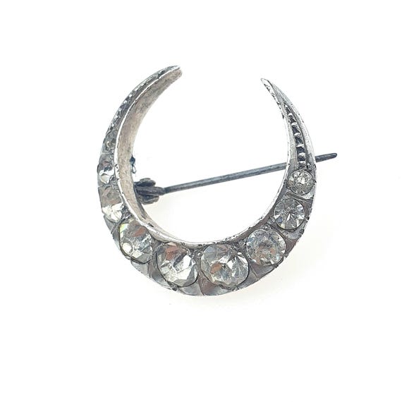 Antique Victorian Solid Silver Crescent Moon Diam… - image 2