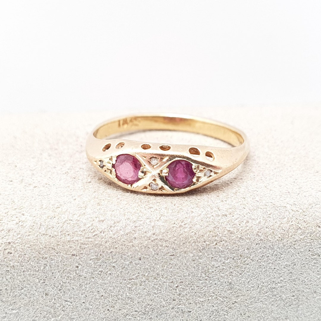 Antique 18k Gold Diamond & Ruby Ring Victorian Old Cut Solid 18ct 750 ...