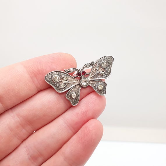 Antique Victorian Solid Silver Butterfly Brooch D… - image 4