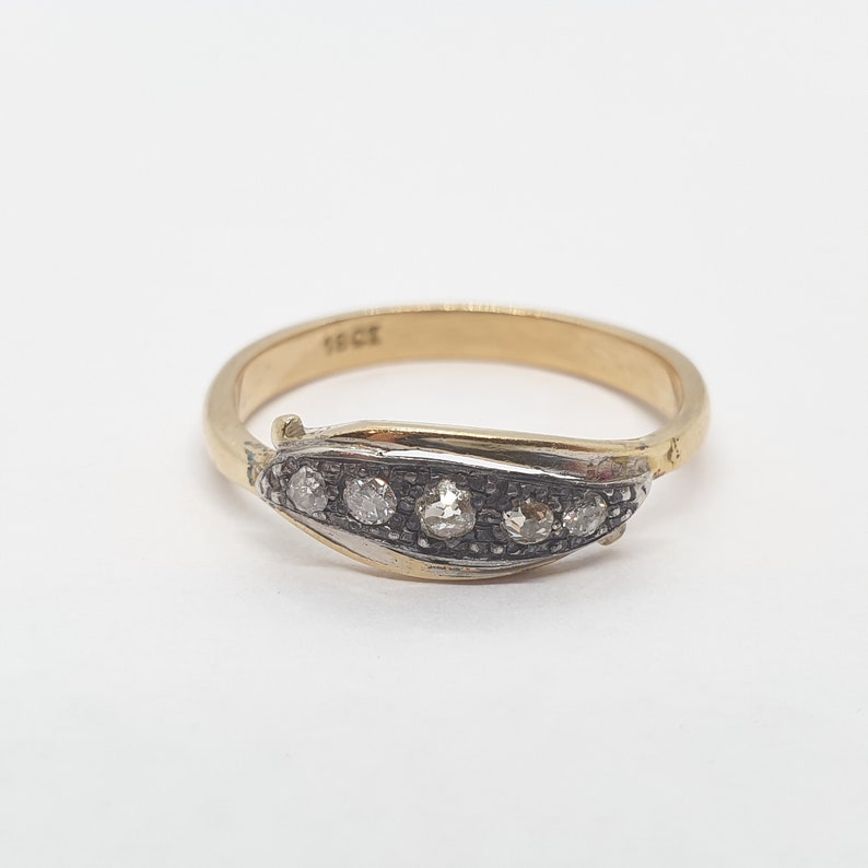 Antique Diamond Ring Solid 18ct 18k Gold 750 Old Cut 1910s Hallmarked 5 Stone Ladies Womens Vintage Sparkly Jewelry Jewellery UKR US8.75 image 1