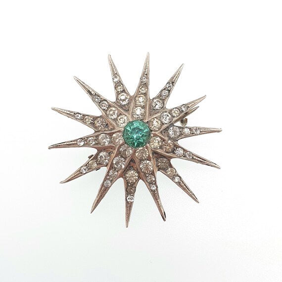Antique Solid Silver Diamond Paste Star Brooch Vi… - image 3