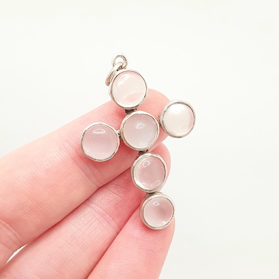 Antique Solid Silver Moonstone Cross Necklace Cru… - image 1