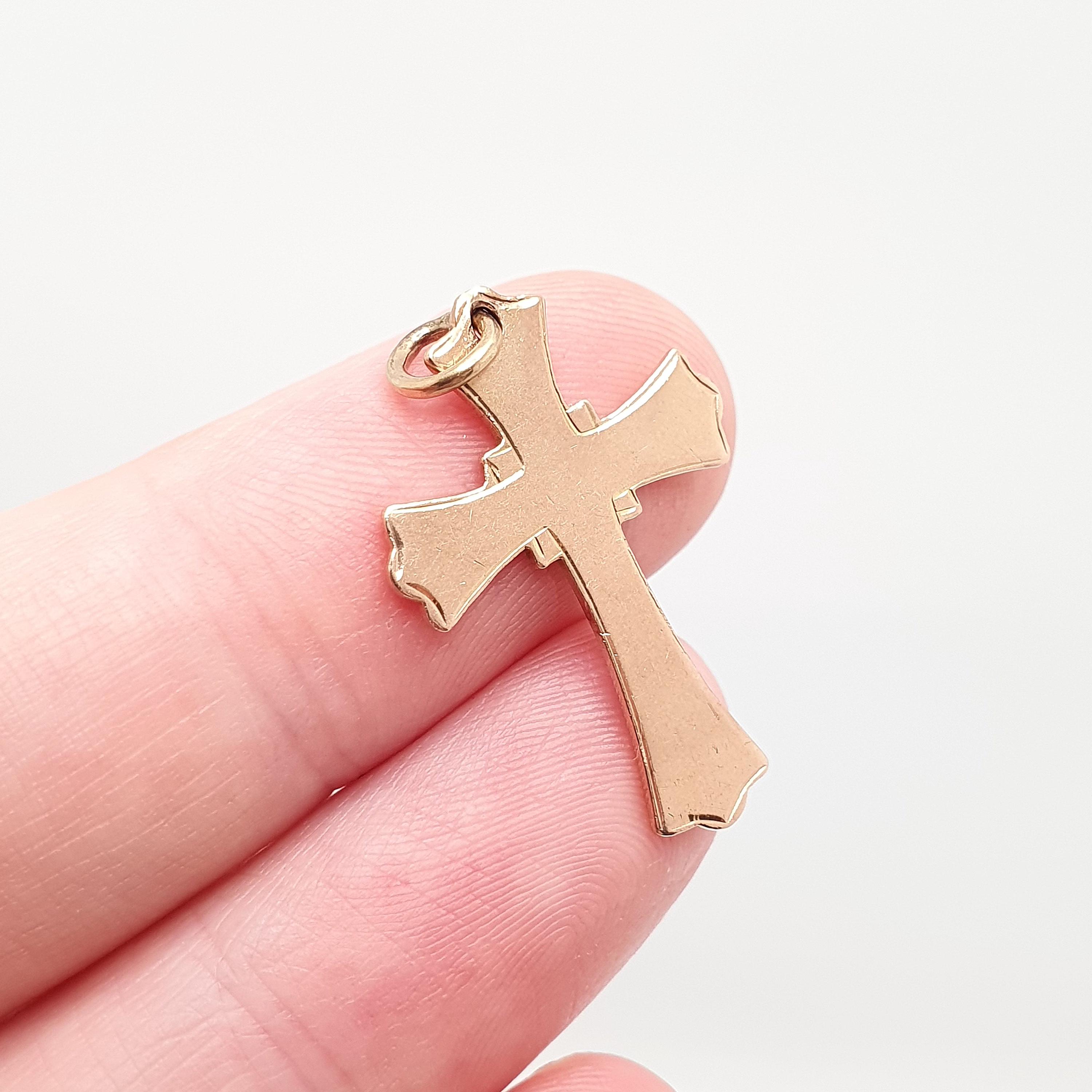 アンティーク 9ct 9k ローズゴールド 十字架ネックレス フレアクロス 