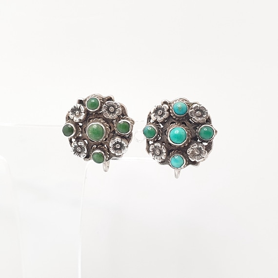 Antique Solid Silver Turquoise Earrings Victorian… - image 3